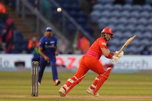 Ben Duckett of Welsh Fire hits the ball behind square during The Hundred match between Welsh Fire Men and London Spirit Men at Sophia Gardens on...