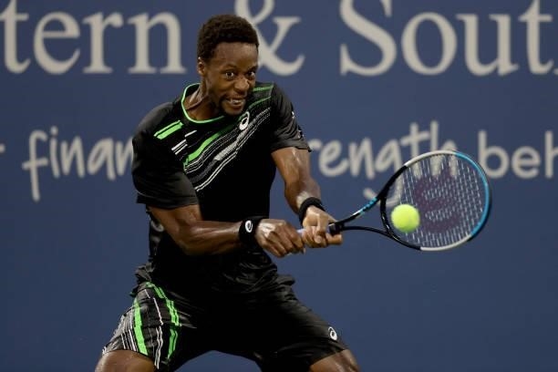 Gael Monfils of Francereturns a shot to Alex De Minaur of Australia during the Western & Southern Open at Lindner Family Tennis Center on August 18,...