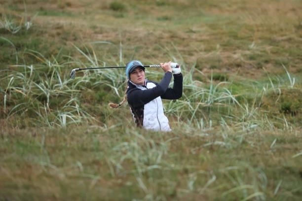 Luna Sobron Galmes of Spain plays her second shot on the second hole during Day One of the AIG Women's Open at Carnoustie Golf Links on August 19,...