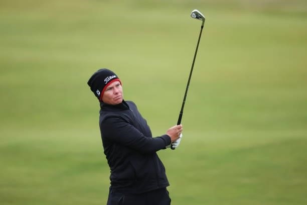 Lee-Anne Pace of South Africa plays her second shot on the second hole during Day One of the AIG Women's Open at Carnoustie Golf Links on August 19,...