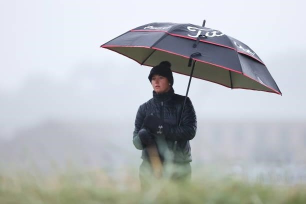 Emily Kristine Pedersen of Denmark prepares to play her second shot on the second hole during Day One of the AIG Women's Open at Carnoustie Golf...