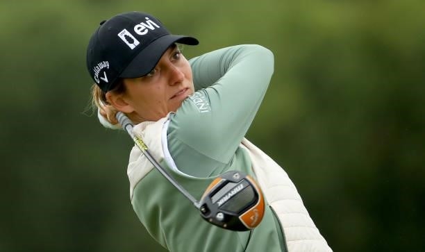 Anne van Dam of the Netherlands on the 9th tee during the first round of the AIG Women's Open at Carnoustie Golf Links on August 19, 2021 in...