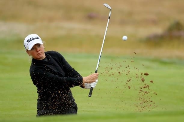 Bronte Law of England plays her second shot on the 8th hole during the first round of the AIG Women's Open at Carnoustie Golf Links on August 19,...