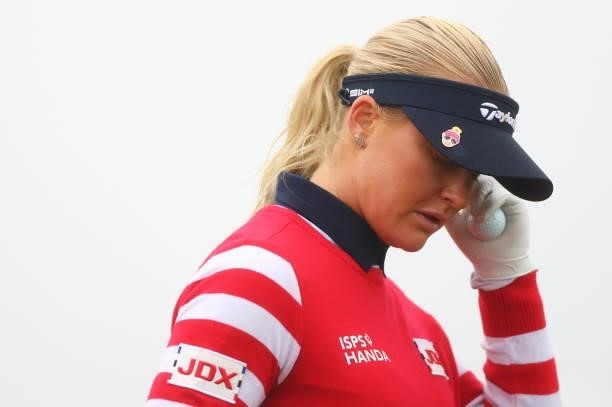 Charley Hull of England reacts during Day One of the AIG Women's Open at Carnoustie Golf Links on August 19, 2021 in Carnoustie, Scotland.