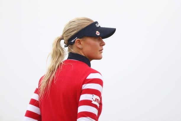 Charley Hull of England looks on during Day One of the AIG Women's Open at Carnoustie Golf Links on August 19, 2021 in Carnoustie, Scotland.