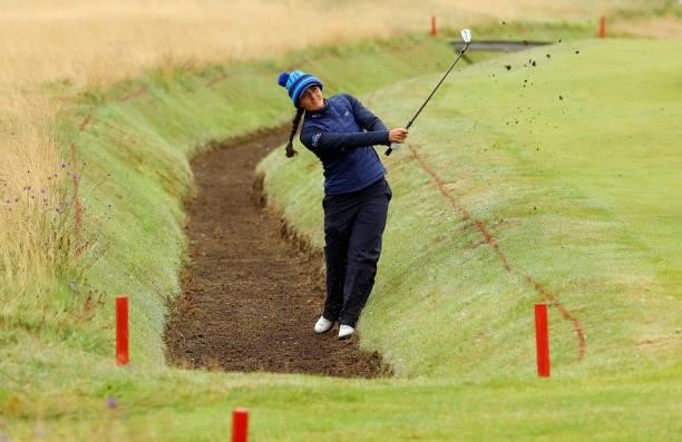 Kelsey MacDonald of Scotland plays her second shot on the 12th hole during the first round of the AIG Women's Open at Carnoustie Golf Links on August...