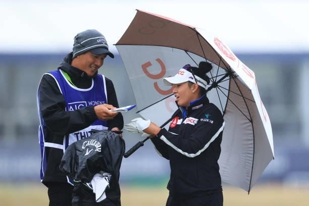 Atthaya Thitikul of Thailand prepares for their second shot on the first hole during Day One of the AIG Women's Open at Carnoustie Golf Links on...