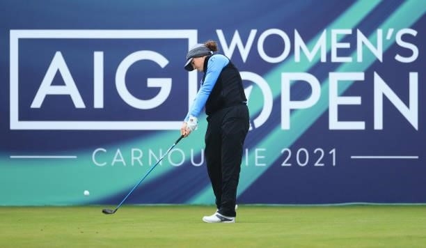 Ally Ewing of The United States tees off on the first hole during Day One of the AIG Women's Open at Carnoustie Golf Links on August 19, 2021 in...