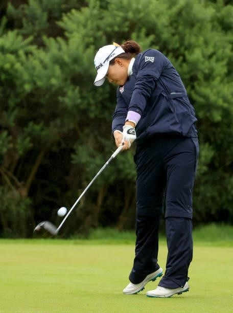 Minjee Lee of Australia on the 9th tee during the first round of the AIG Women's Open at Carnoustie Golf Links on August 19, 2021 in Carnoustie,...