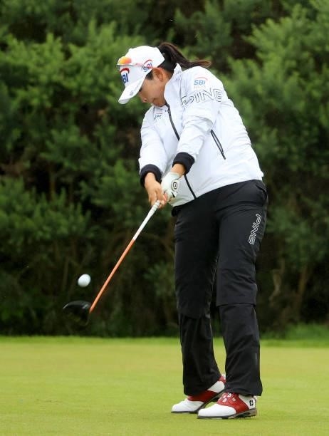 Lim Kim of South Korea on the 9th teeduring the first round of the AIG Women's Open at Carnoustie Golf Links on August 19, 2021 in Carnoustie,...