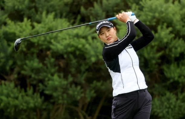 So Yeon Ryu of South Korea on the 9th tee during the first round of the AIG Women's Open at Carnoustie Golf Links on August 19, 2021 in Carnoustie,...