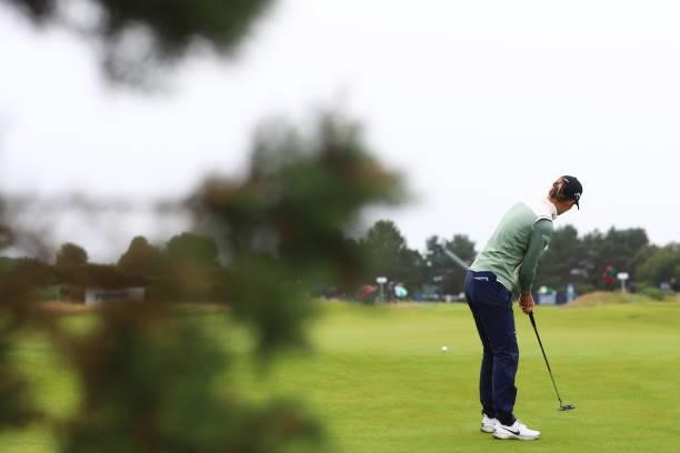 Anne van Dam of The Netherlands plays her second shot on the thirteenth hole during Day One of the AIG Women's Open at Carnoustie Golf Links on...