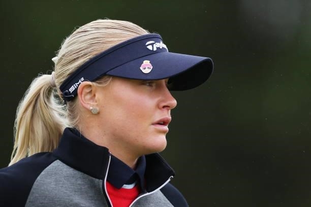Charley Hull of England looks on from the eighth tee during Day One of the AIG Women's Open at Carnoustie Golf Links on August 19, 2021 in...