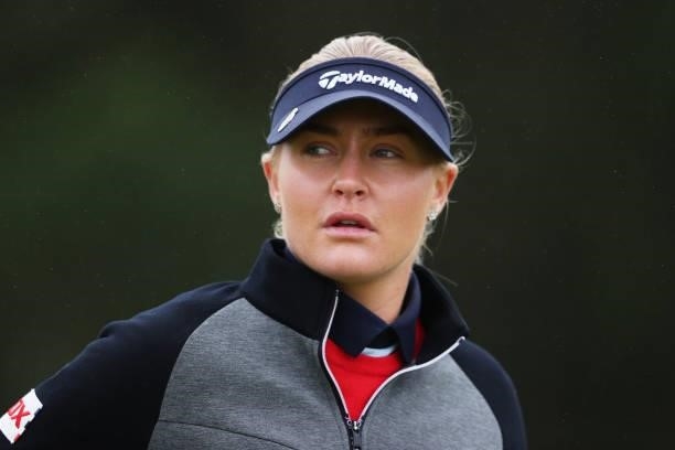Charley Hull of England looks on from the eighth tee during Day One of the AIG Women's Open at Carnoustie Golf Links on August 19, 2021 in...