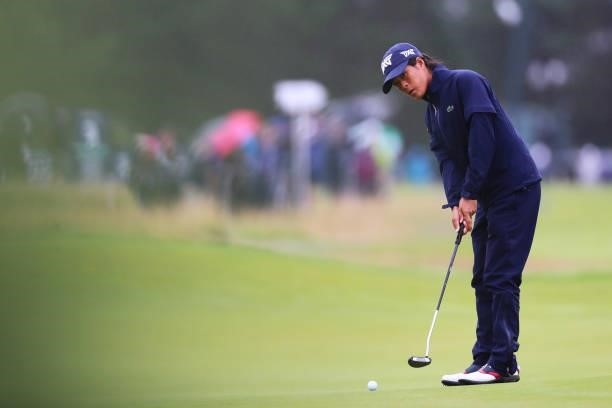 Celine Boutier of France plays her second shot on the third hole during Day One of the AIG Women's Open at Carnoustie Golf Links on August 19, 2021...
