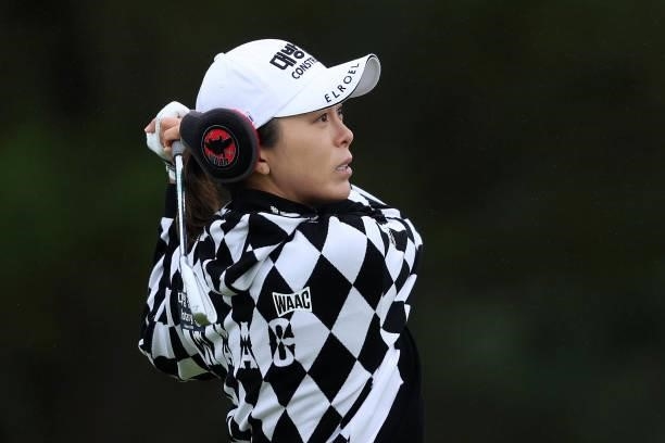 Mi Jung Hur of South Korea tees off on the eighth hole during Day One of the AIG Women's Open at Carnoustie Golf Links on August 19, 2021 in...