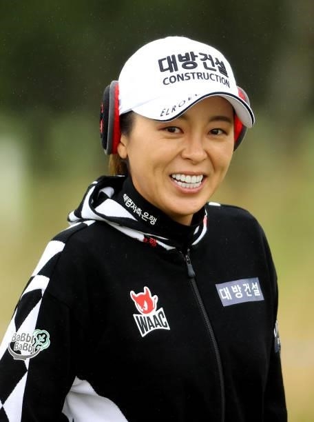 Mijung Hur of South Korea on the 9th hole during the first round of the AIG Women's Open at Carnoustie Golf Links on August 19, 2021 in Carnoustie,...
