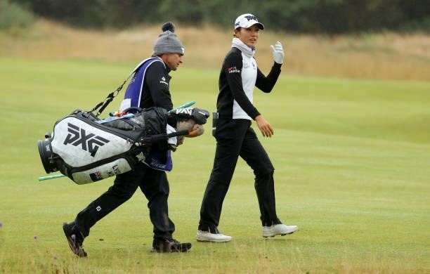 Lydia Ko of New Zealand on the 12th hole during the first round of the AIG Women's Open at Carnoustie Golf Links on August 19, 2021 in Carnoustie,...