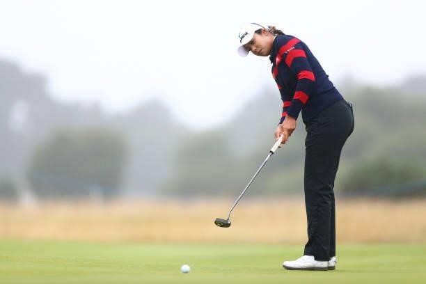 Patty Tavatanakit of Thailand putts on the thirteenth green during Day One of the AIG Women's Open at Carnoustie Golf Links on August 19, 2021 in...