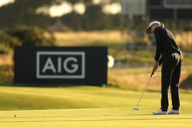 Magdalena Simmermacher of Argentina putts on the sixteenth green during a practice round prior to the AIG Women's Open at Carnoustie Golf Links on...