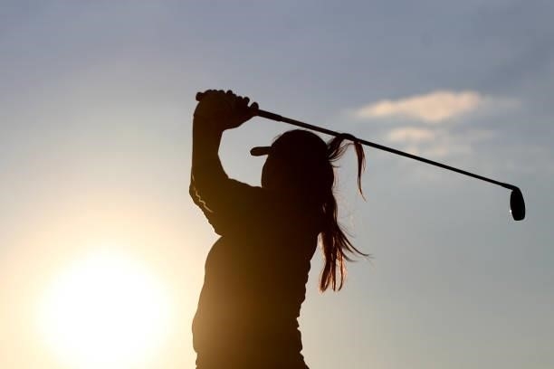 General view as a player plays a shot during a practice round prior to the AIG Women's Open at Carnoustie Golf Links on August 17, 2021 in...