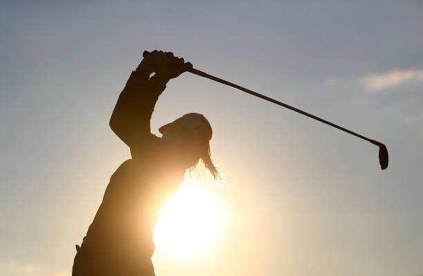 General view as a player plays a shot during a practice round prior to the AIG Women's Open at Carnoustie Golf Links on August 17, 2021 in...