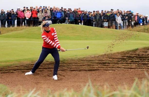 Charley Hull of England plays her third shot on the 14th hole during the first round of the AIG Women's Open at Carnoustie Golf Links on August 19,...