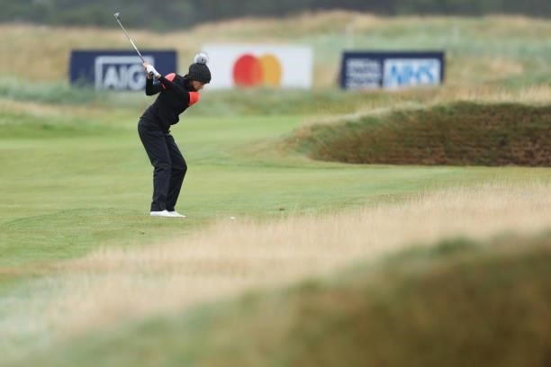 Laura Fuenfstueck of Germany plays her second shot on the fourth hole during Day One of the AIG Women's Open at Carnoustie Golf Links on August 19,...