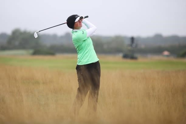 Stacy Lewis of The United States plays out of the rough in her second shot on the twelfth hole during Day One of the AIG Women's Open at Carnoustie...