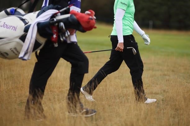 Stacy Lewis of The United States walks through the rough during Day One of the AIG Women's Open at Carnoustie Golf Links on August 19, 2021 in...