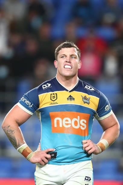 Jarrod Wallace of the Titans looks on during the round 23 NRL match between the Gold Coast Titans and the Melbourne Storm at Cbus Super Stadium, on...