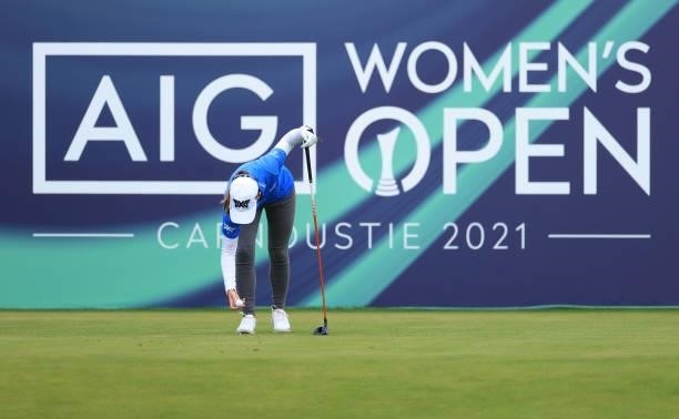 Austin Ernst of The United States prepares to tee off on the first hole during Day One of the AIG Women's Open at Carnoustie Golf Links on August 19,...