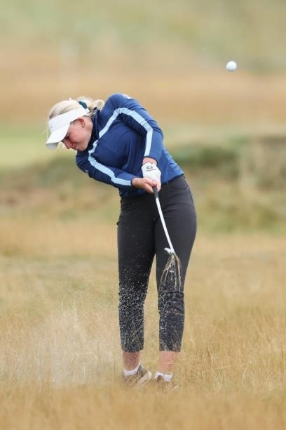Cloe Frankish of England plays her second shot on the fourth hole during Day One of the AIG Women's Open at Carnoustie Golf Links on August 19, 2021...