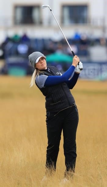 Matilda Castren of Finland plays her second shot on the first hole during Day One of the AIG Women's Open at Carnoustie Golf Links on August 19, 2021...