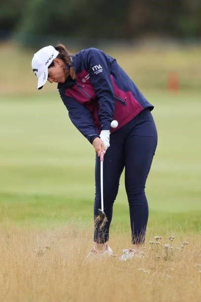 Emma Talley of The United States plays her second shot on the fourth hole during Day One of the AIG Women's Open at Carnoustie Golf Links on August...