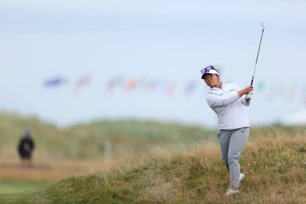 Megan Khang of The United States plays her second shot on the fourth hole during Day One of the AIG Women's Open at Carnoustie Golf Links on August...