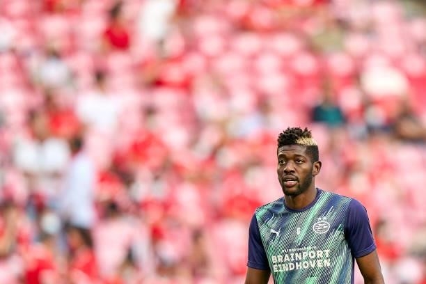 Ibrahim Sangare of PSV Eindhoven looks on during the warm up prior to the UEFA Champions League Play-Offs Leg One match between SL Benfica and PSV...