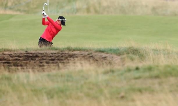 Madelene Sagstrom of Sweden plays her second shot on the fifteenth hole during Day One of the AIG Women's Open at Carnoustie Golf Links on August 19,...