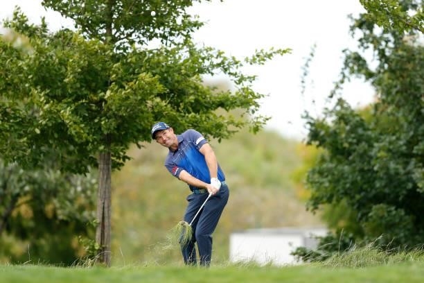 Padraig Harrington of Ireland plays a shot on the sixth hole during Day One of The D+D Real Czech Masters at Albatross Golf Resort on August 19, 2021...