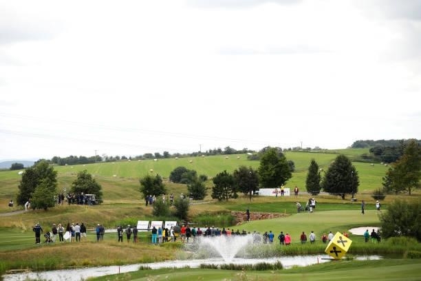 General view as fans watch on as Ondrej Lieser of Czech Republic plays a shot on the first hole during Day One of The D+D Real Czech Masters at...