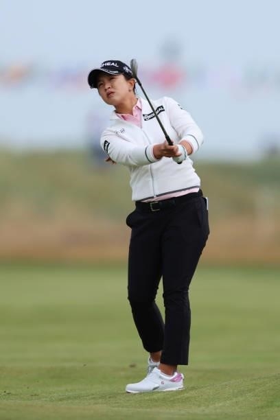 Sei Young Kim of South Korea plays her second shot on the fourteenth hole during Day One of the AIG Women's Open at Carnoustie Golf Links on August...