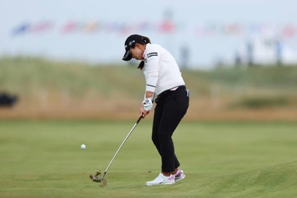 Sei Young Kim of South Korea plays her second shot on the fourteenth hole during Day One of the AIG Women's Open at Carnoustie Golf Links on August...