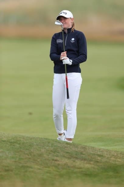 Louise Duncan of Scotland looks on from the fourth hole during Day One of the AIG Women's Open at Carnoustie Golf Links on August 19, 2021 in...