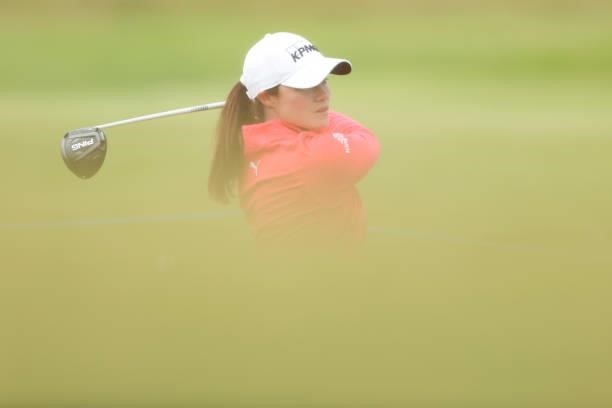 Leona Maguire of Ireland plays her second shot on the fifth hole during Day One of the AIG Women's Open at Carnoustie Golf Links on August 19, 2021...