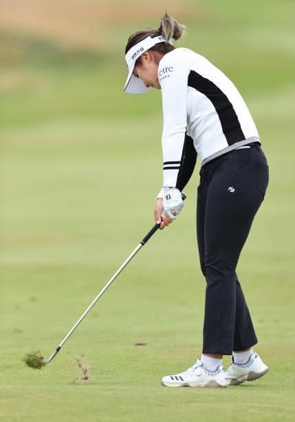 Jeongeun Lee6 of South Korea plays her second shot on the fourth hole during Day One of the AIG Women's Open at Carnoustie Golf Links on August 19,...