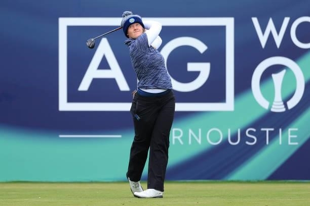 Ingrid Lindblad of Sweden tees off on the first hole during Day One of the AIG Women's Open at Carnoustie Golf Links on August 19, 2021 in...