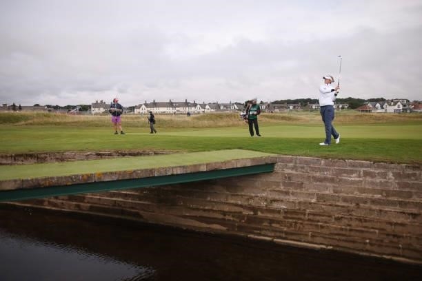 Nelly Korda of The United States plays her second shot on the seventeenth hole during Day One of the AIG Women's Open at Carnoustie Golf Links on...