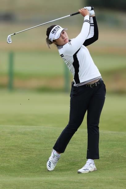 Jeongeun Lee6 of South Korea plays her second shot on the sixth hole during Day One of the AIG Women's Open at Carnoustie Golf Links on August 19,...