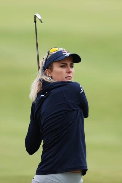 Lexi Thompson of The United States plays her second shot on the sixth hole during Day One of the AIG Women's Open at Carnoustie Golf Links on August...