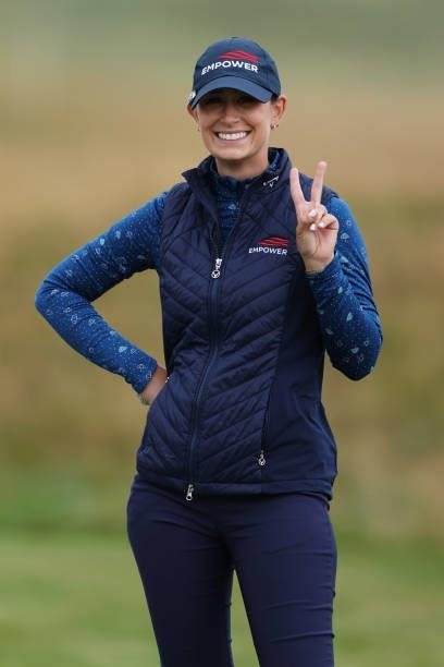 Cheyenne Knight of The United States poses for a photo on the fourth hole during Day One of the AIG Women's Open at Carnoustie Golf Links on August...